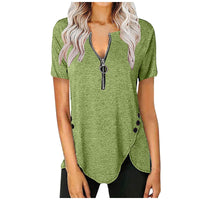 Effie | Women's Zip Asymmetric Short Sleeve Shirt in Green