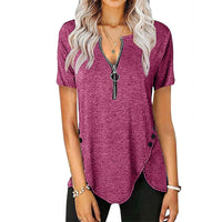 Effie | Women's Zip Asymmetric Short Sleeve Shirt in Purple
