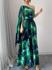Egeria | Women's One-Shoulder Wedding Guest Maxi Dress in Green