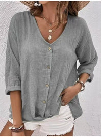 Eglantine | Women's Button-Front Lightweight Blouse in Gray