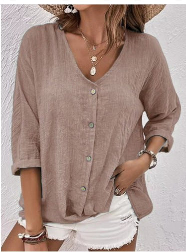 Eglantine | Women's Button-Front Lightweight Blouse in Pink