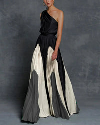 Eglantine | Women's One-Shoulder Pleated Wedding Guest Maxi Dress in Gray