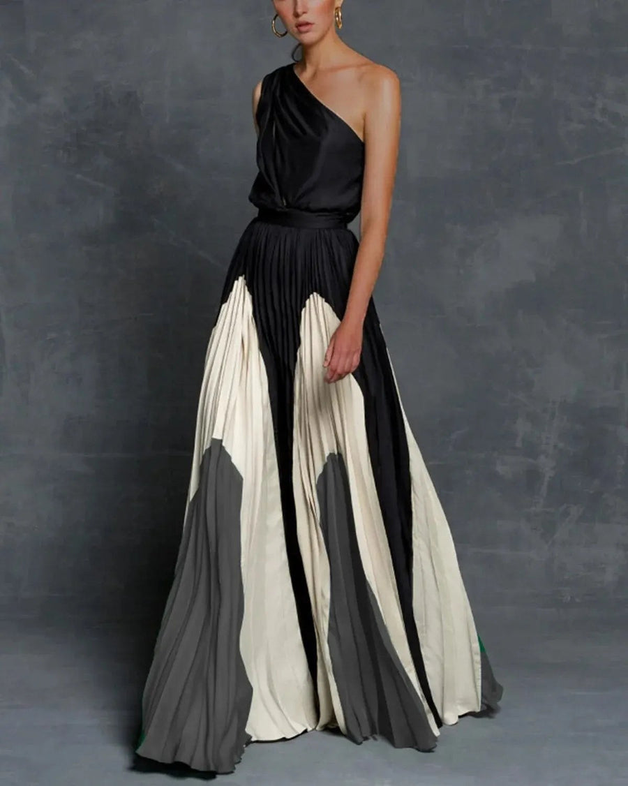 Eglantine | Women's One-Shoulder Pleated Wedding Guest Maxi Dress in Gray