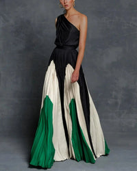 Eglantine | Women's One-Shoulder Pleated Wedding Guest Maxi Dress in Green
