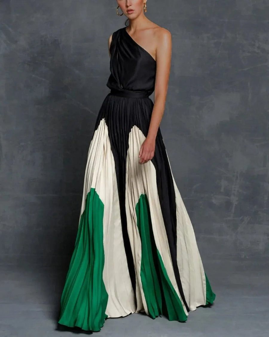 Eglantine | Women's One-Shoulder Pleated Wedding Guest Maxi Dress in Green