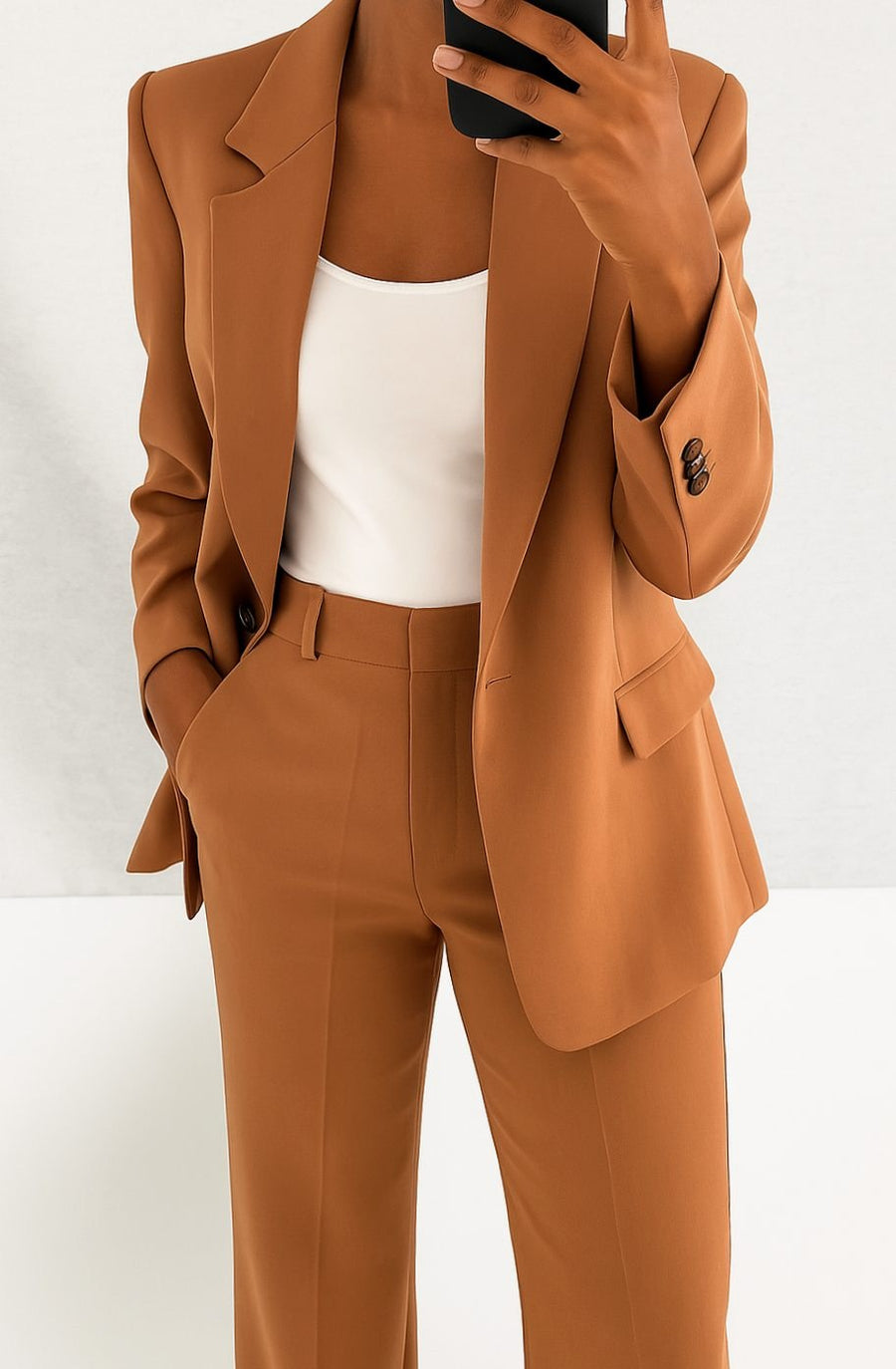 Eileen | Women's Tailored Blazer Straight-Leg Suit Set in Brown
