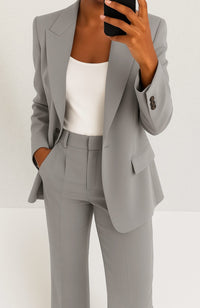 Eileen | Women's Tailored Blazer Straight-Leg Suit Set in Gray