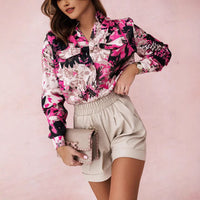 Eileen | Women's Ruffle Detail Floral Elegant Blouse in Red