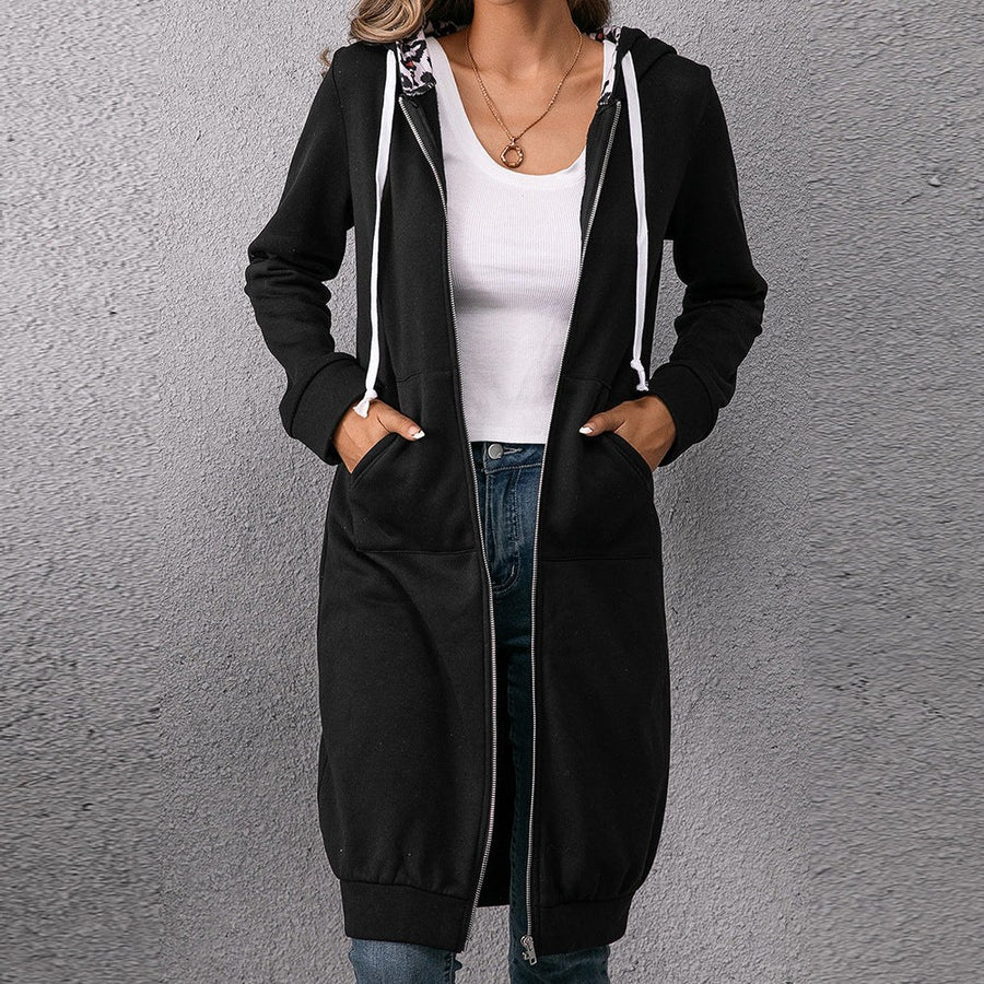 Eilidh | Women's Zip Pockets Hooded Coat in Black