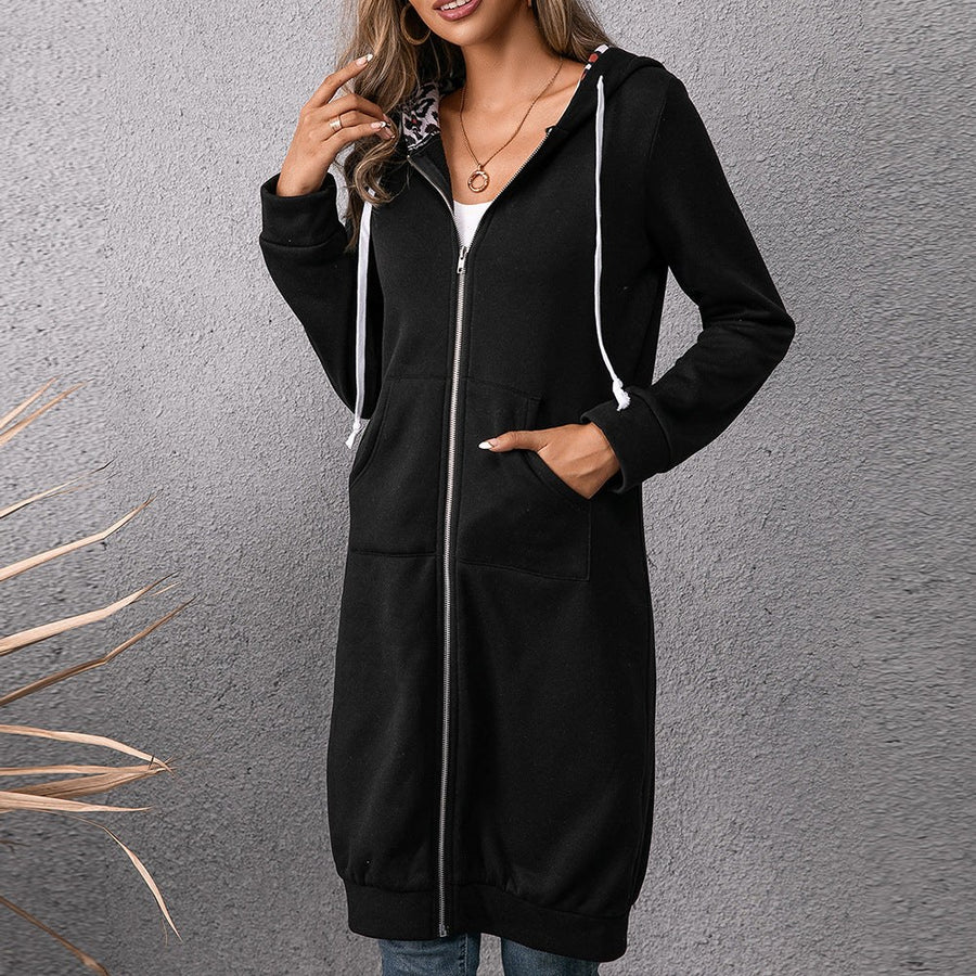 Eilidh | Women's Zip Pockets Hooded Coat in Black