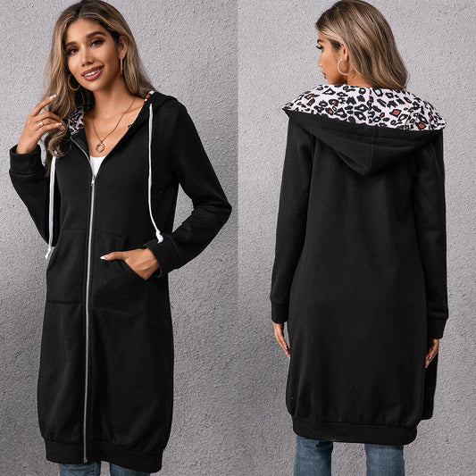 Eilidh | Women's Zip Pockets Hooded Coat in Black