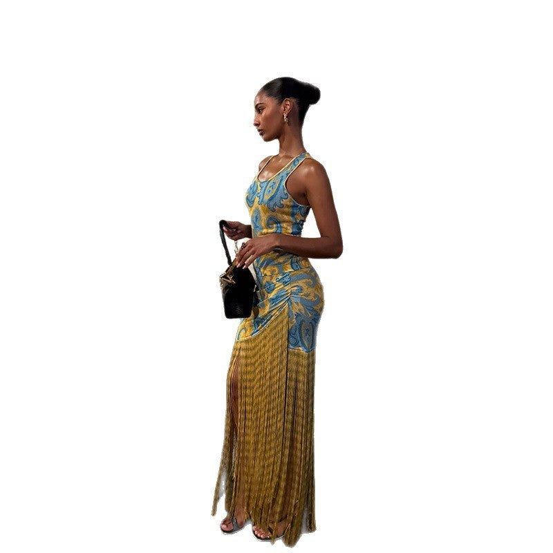 Eilonwy | Women's Fringe Floral Maxi Dress in Multicolor