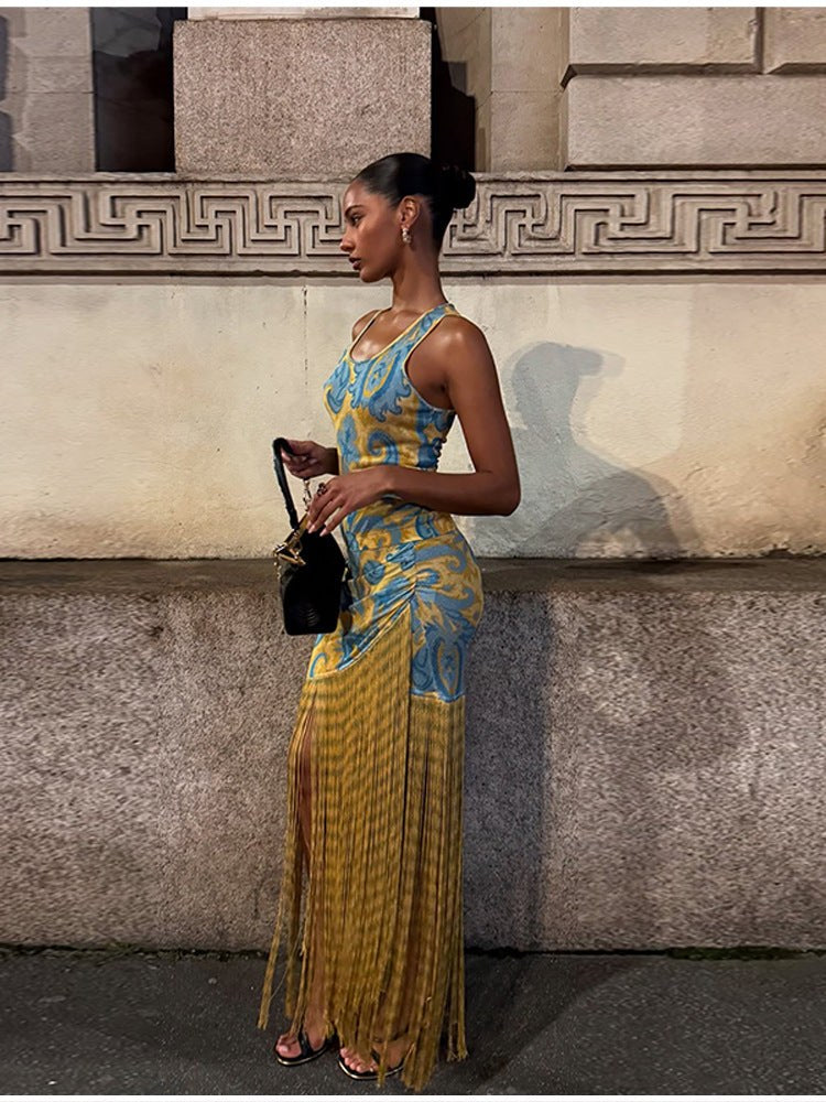 Eilonwy | Women's Fringe Floral Maxi Dress in Multicolor