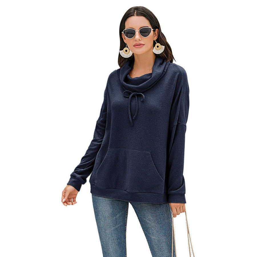 Eirene | Women's Asymmetric Pockets Hooded Hoodie in Midnight Blue