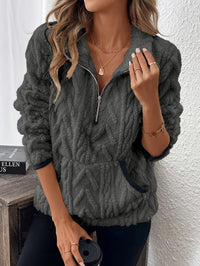 Eirlys | Women's Zip Cozy Pockets Fleece Sweater in Dark Gray
