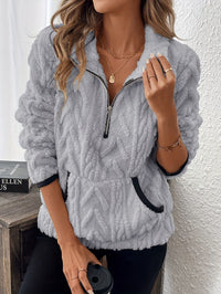 Eirlys | Women's Zip Cozy Pockets Fleece Sweater in Light Gray