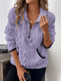 Eirlys | Women's Zip Cozy Pockets Fleece Sweater in Purple