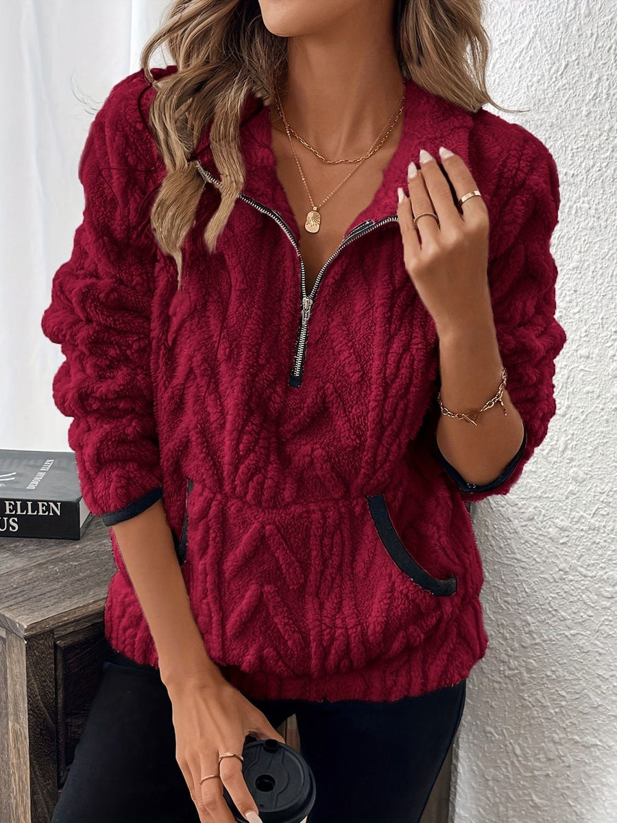 Eirlys | Women's Zip Cozy Pockets Fleece Sweater in Weinfarb