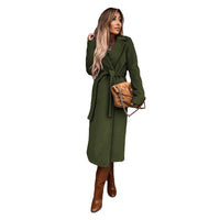 Eirlys | Women's Waist Belt Belted Elegant Coat in Olive Green