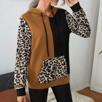 Eithne | Women's Color Block Leopard Print Hooded Hoodie in Ginger