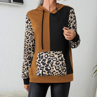 Eithne | Women's Color Block Leopard Print Hooded Hoodie in Ginger