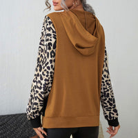 Eithne | Women's Color Block Leopard Print Hooded Hoodie in Ginger