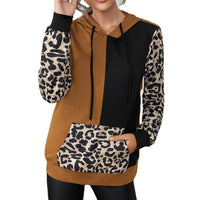Eithne | Women's Color Block Leopard Print Hooded Hoodie in Ginger