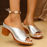 Elaine | Women's Open Toe Block Heel Slide Sandals