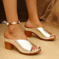 Elaine | Women's Open Toe Block Heel Slide Sandals