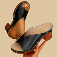 Elaine | Women's Open Toe Block Heel Slide Sandals in Black