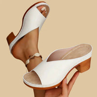 Elaine | Women's Open Toe Block Heel Slide Sandals in White