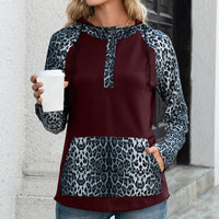 Elanora | Women's Leopard Print Hooded Hoodie in Wine Red