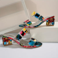 Elberta | Women's Open Toe Decorative Block Heel Sandals in Multicolor