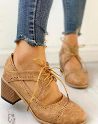 Eleanor | Women's Vintage Lace-Up Block Heel T-Strap Shoes in Beige