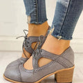 Eleanor | Women's Vintage Lace-Up Block Heel T-Strap Shoes