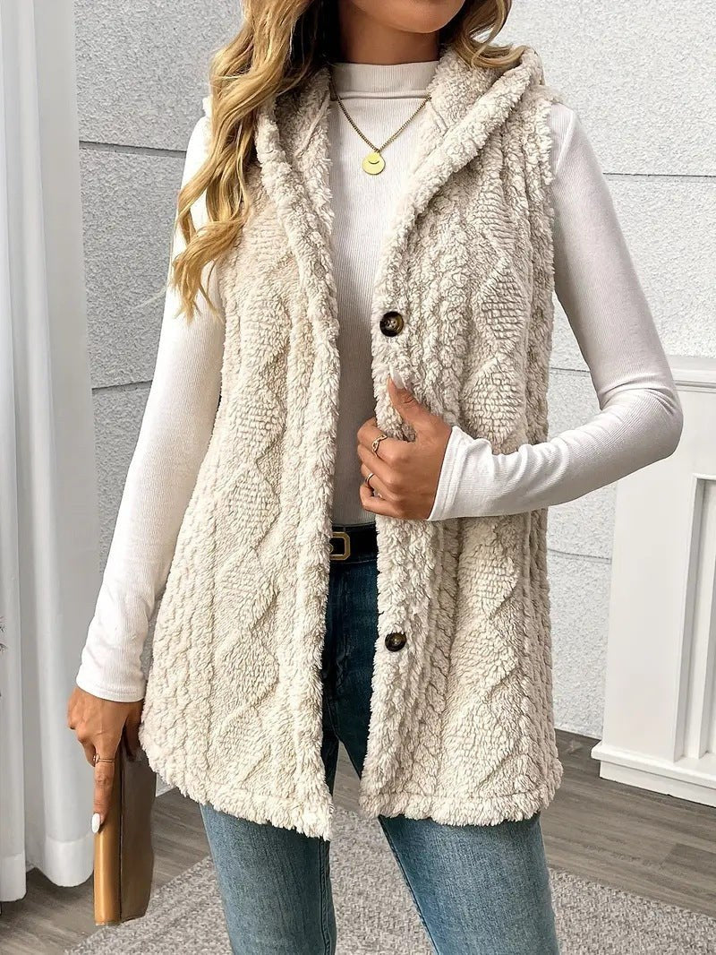 Eleanora | Women's Cozy Hooded Fleece Vest – Fleece Jacket in Apricot