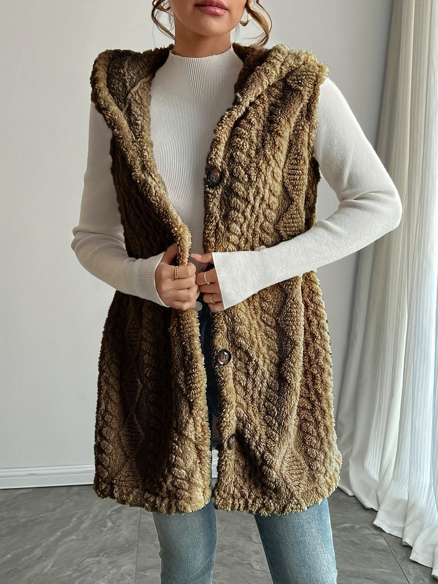 Eleanora | Women's Cozy Hooded Fleece Vest – Fleece Jacket in Camel