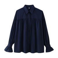 Electra | Women's Ruffle Detail Elegant Blouse in Dark Blue