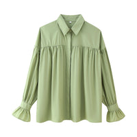 Electra | Women's Ruffle Detail Elegant Blouse in Green