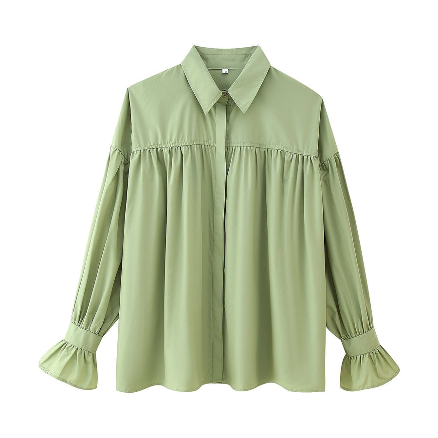 Electra | Women's Ruffle Detail Elegant Blouse in Green
