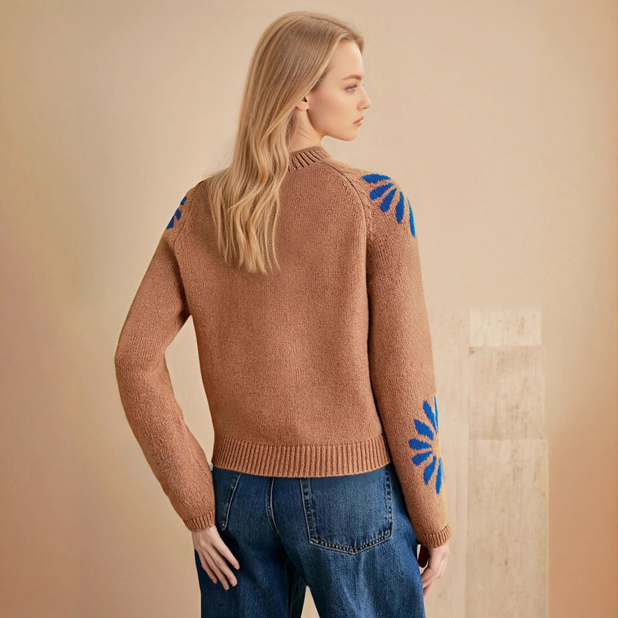 Electra | Women's Floral Knit Sweater in Erdfarb