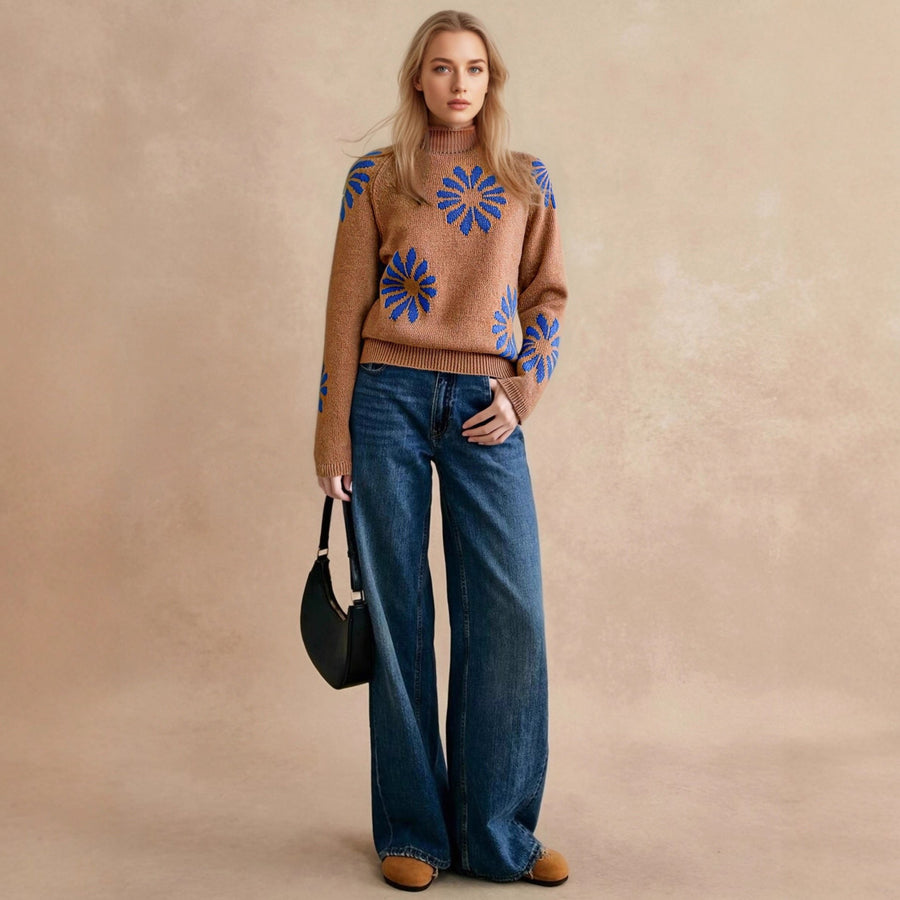 Electra | Women's Floral Knit Sweater in Erdfarb