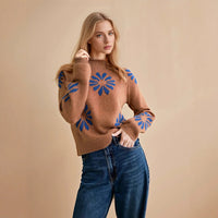 Electra | Women's Floral Knit Sweater in Erdfarb