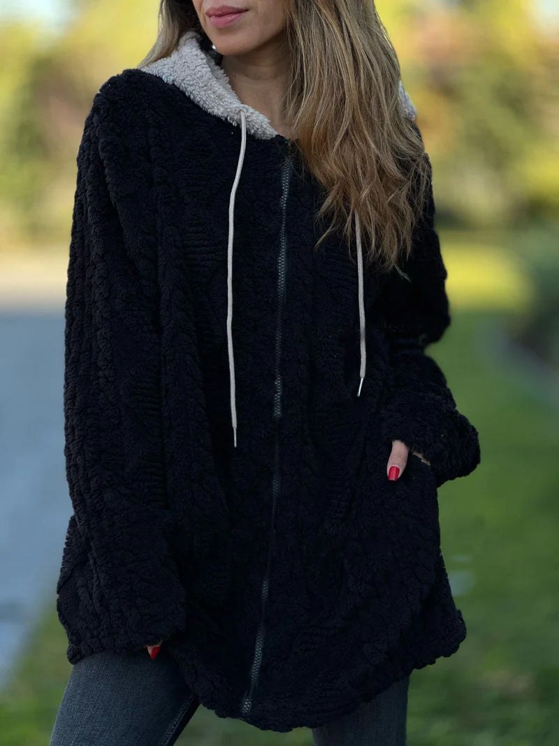 Elena | Women's Cozy Hooded Fleece Jacket in Black
