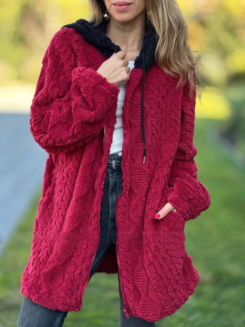 Elena | Women's Cozy Hooded Fleece Jacket in Weinfarb