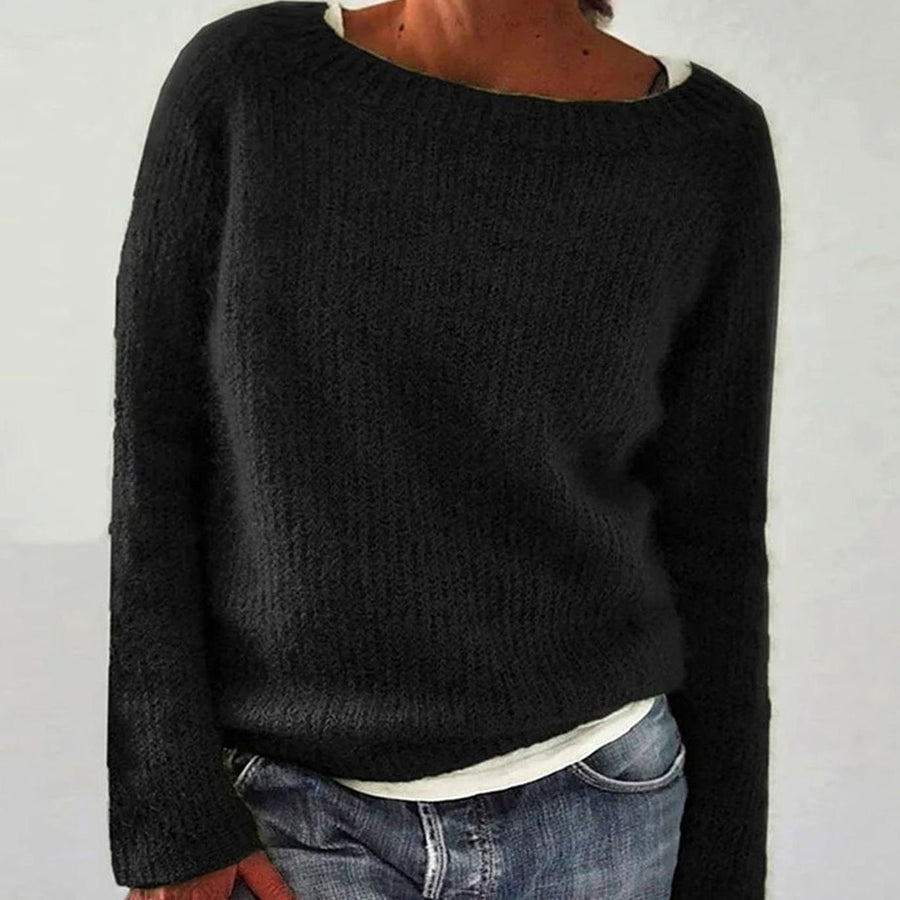 Elena | Women's Casual Relaxed-Fit Knit Pullover Sweater in Black
