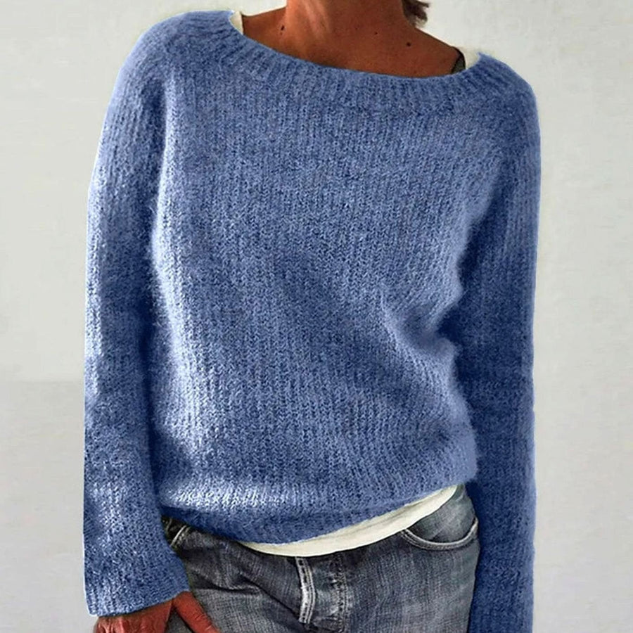Elena | Women's Casual Relaxed-Fit Knit Pullover Sweater in Light Blue