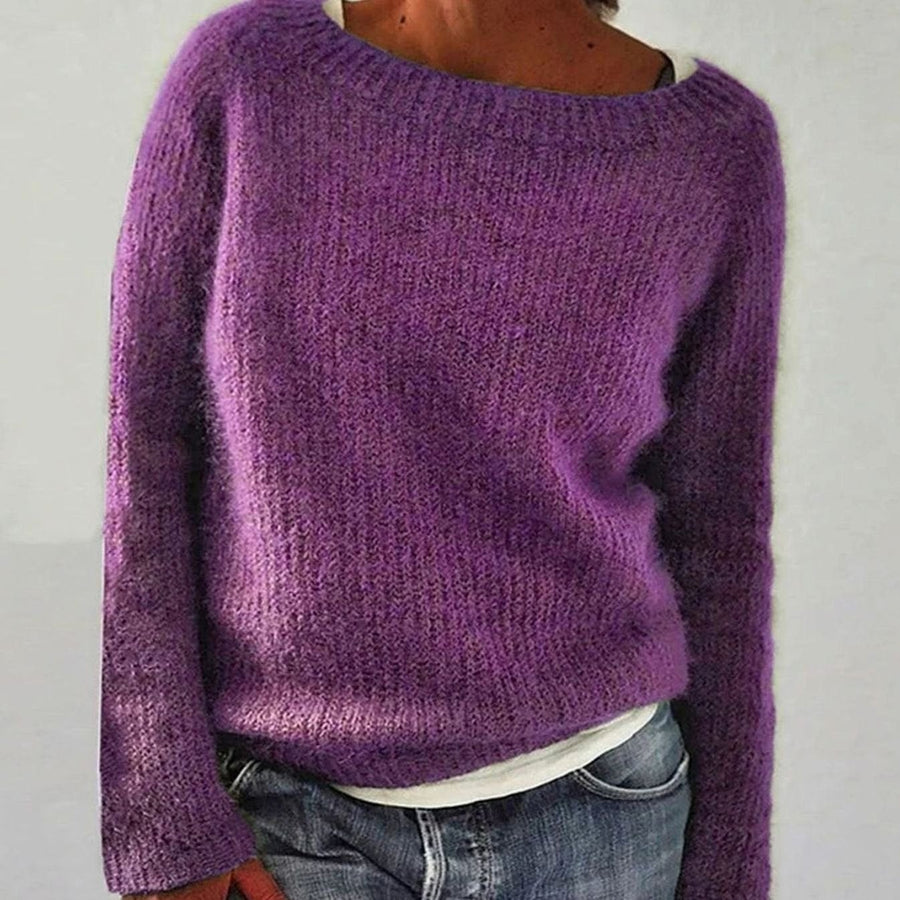 Elena | Women's Casual Relaxed-Fit Knit Pullover Sweater in Purple