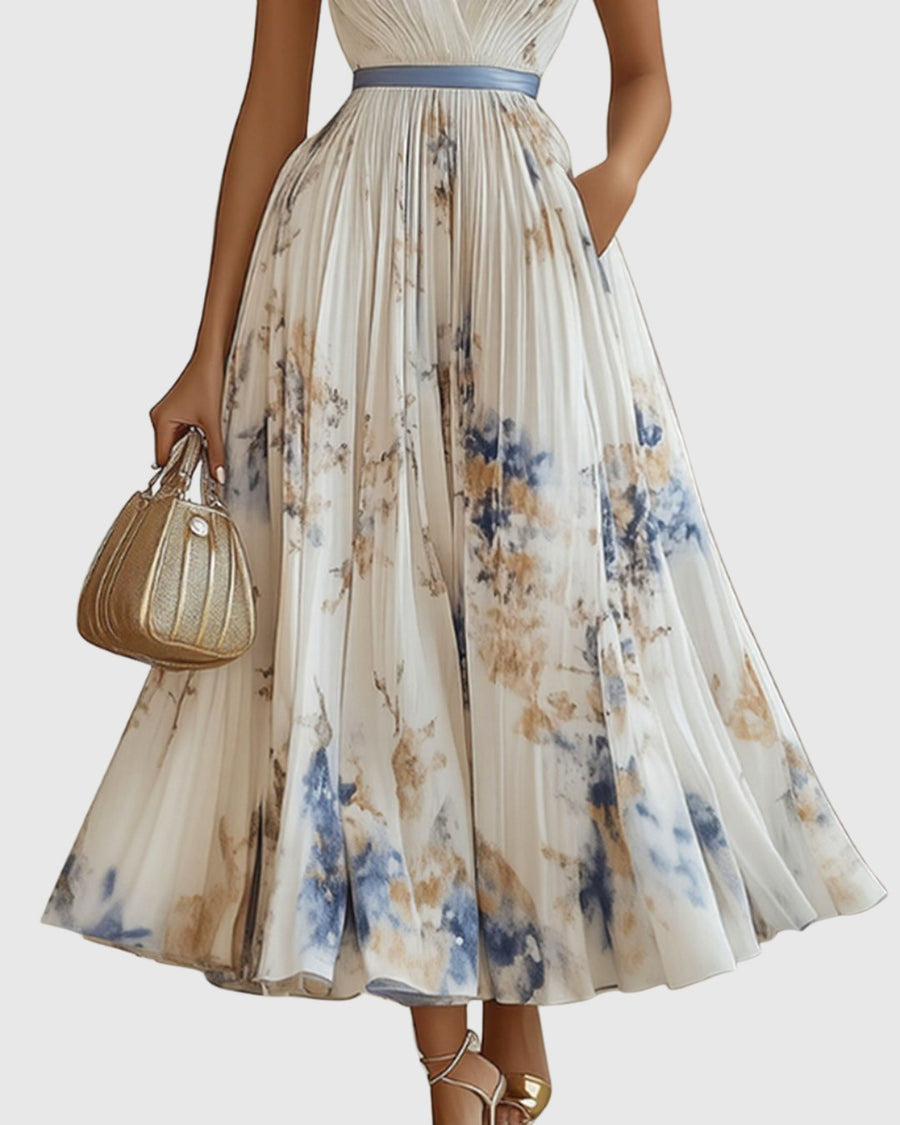Elestren | Women's Pleated V-Neck Wedding Guest Maxi Dress