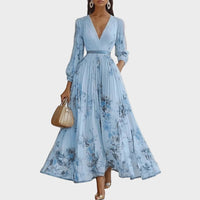 Elestren | Women's Pleated V-Neck Wedding Guest Maxi Dress